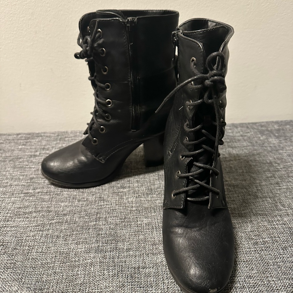 Black lace up combat booties